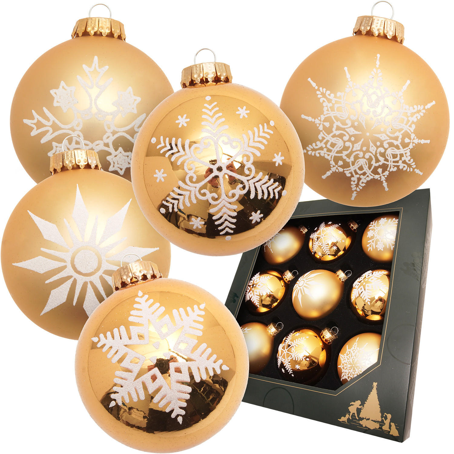 CHRISTBAUMKUGELN Set Schneeflocke Goldfarbig 8cm (Glas / 9 Stk.) - Goldfarben, Glas (8/8/8cm) - Krebs Glas Lauscha