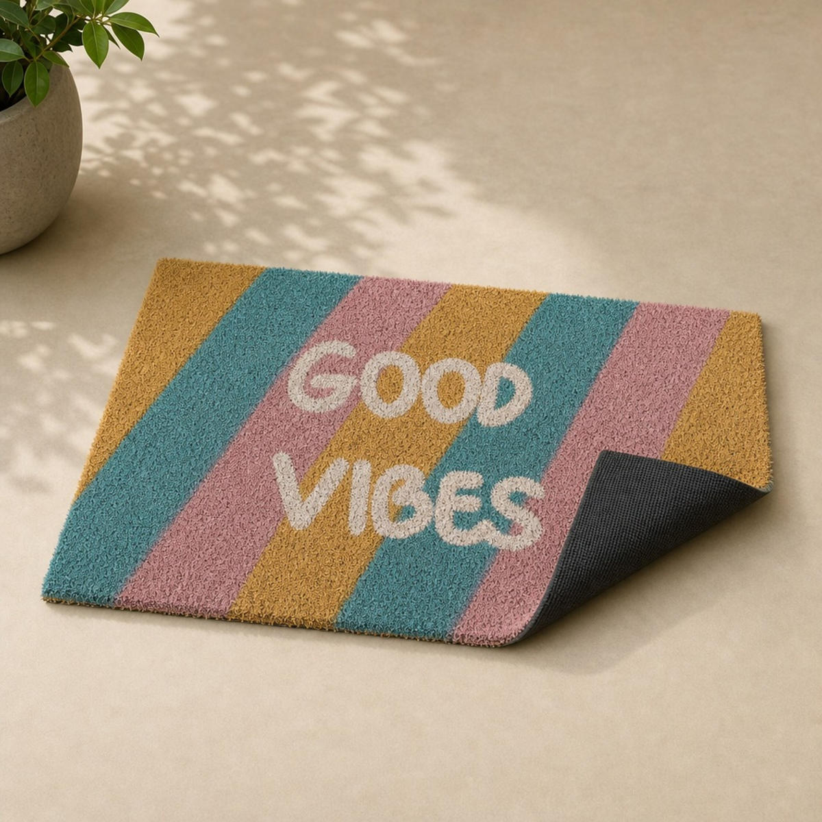 FUSSMATTE Bunt Kokos 60x40 cm Good Vibes - Multicolor, Kunststoff/Textil (60/40cm) - Relaxdays