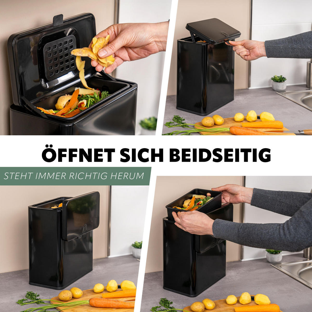 BIOMÜLLEIMER 6L, schwarz - Schwarz, Metall (26/29.5/14cm) - eluno