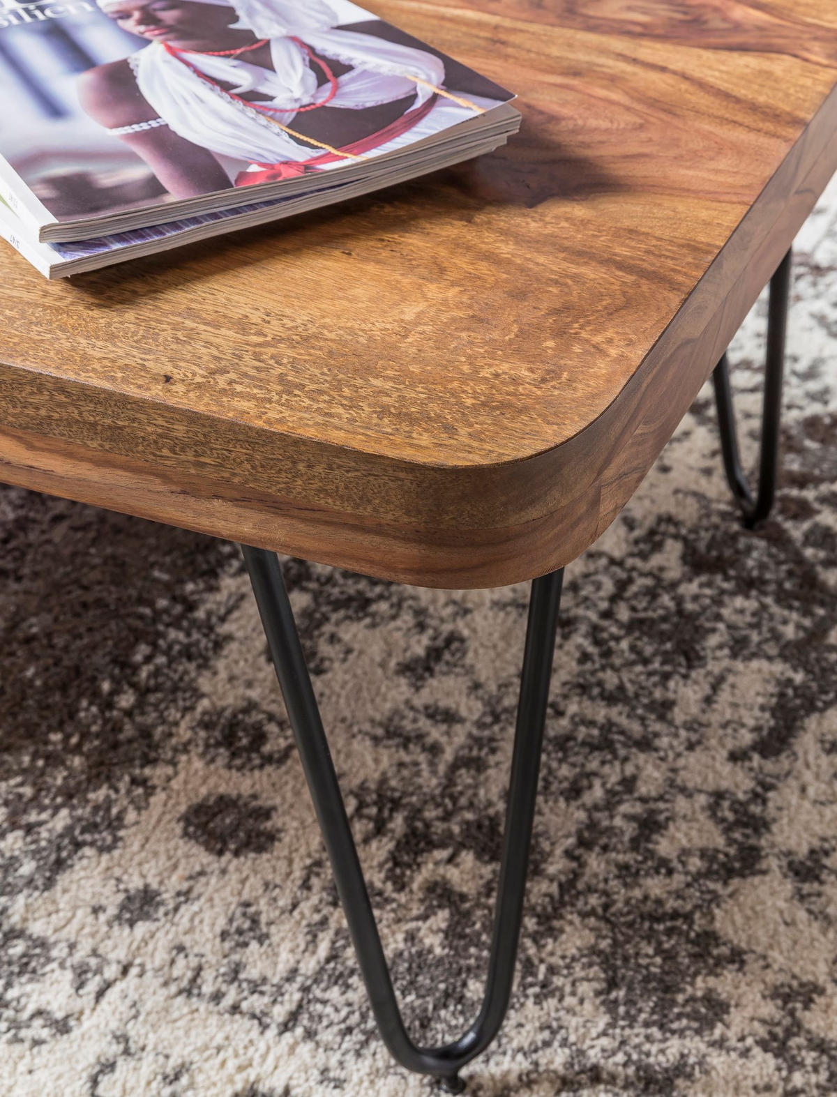 COUCHTISCH aus Massivholz mit Metallbeinen, handgefertigt, einzigartige Maserung, Braun 115x60x40 cm - Schwarz/Braun, Holz/Metall (60/115/40cm) - KADIMA DESIGN