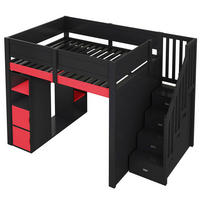 HOCHBETT 140/200 cm DE-03376, mit Schreibtisch, LED-Beleuchtung und Stauraumtreppe, in Schwarz - Schwarz, Holzwerkstoff (140/200cm) - ComfortXL