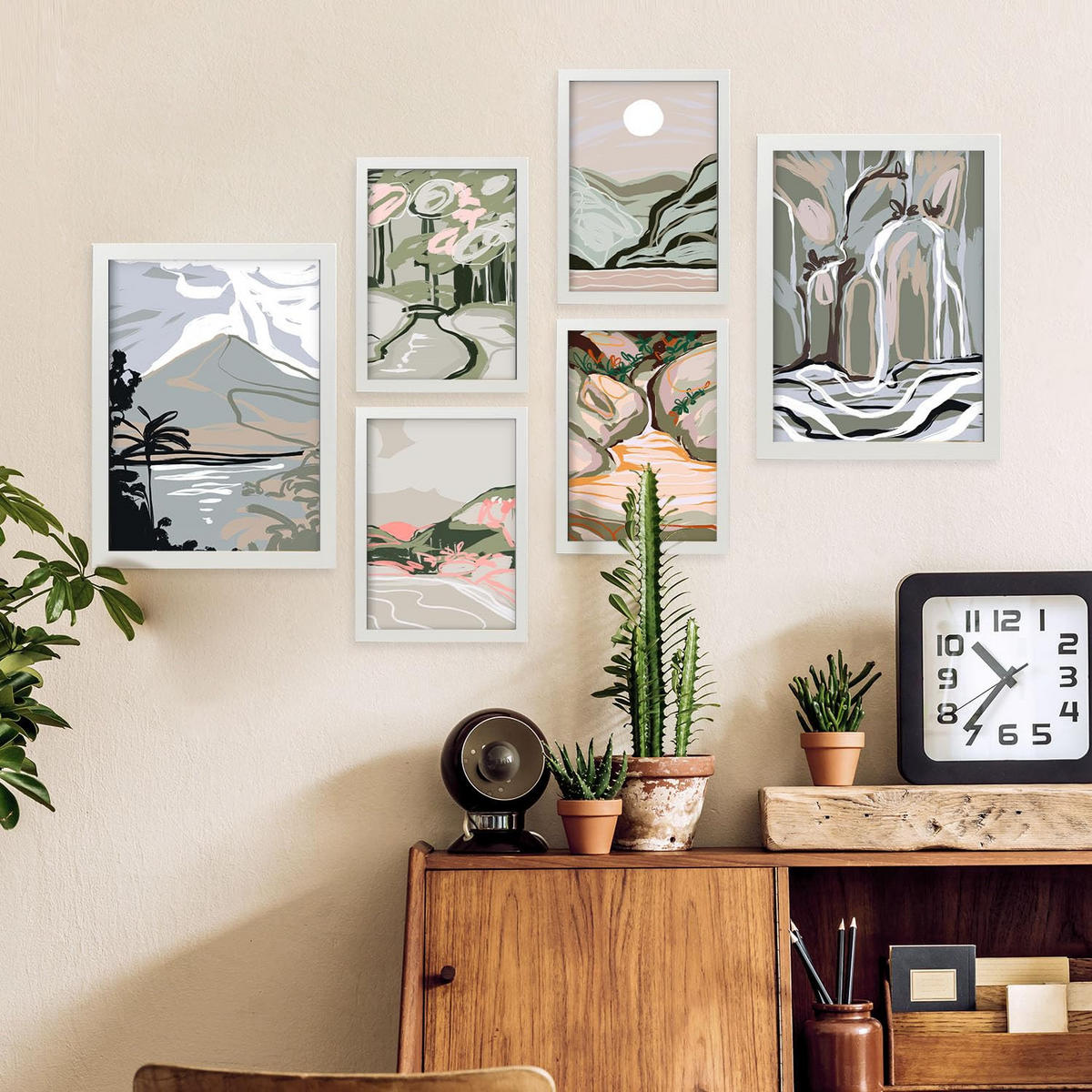 POSTER Set Mit 6 Clifton Landschaftsabstrakte Größe A3 & A4 Weißer Rahmen - Weiß, Papier (29.7/1cm) - Nacnic
