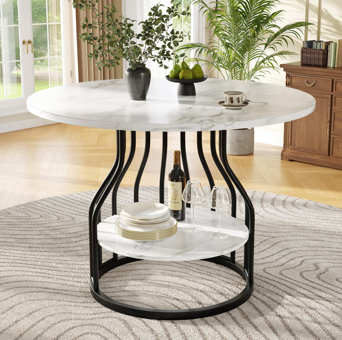 ESSTISCH aus MDF in Marmoroptik mit Ablagefläche, 80/80/76 cm, Schwarz - Schwarz, Holzwerkstoff (80/80/76cm) - Redom