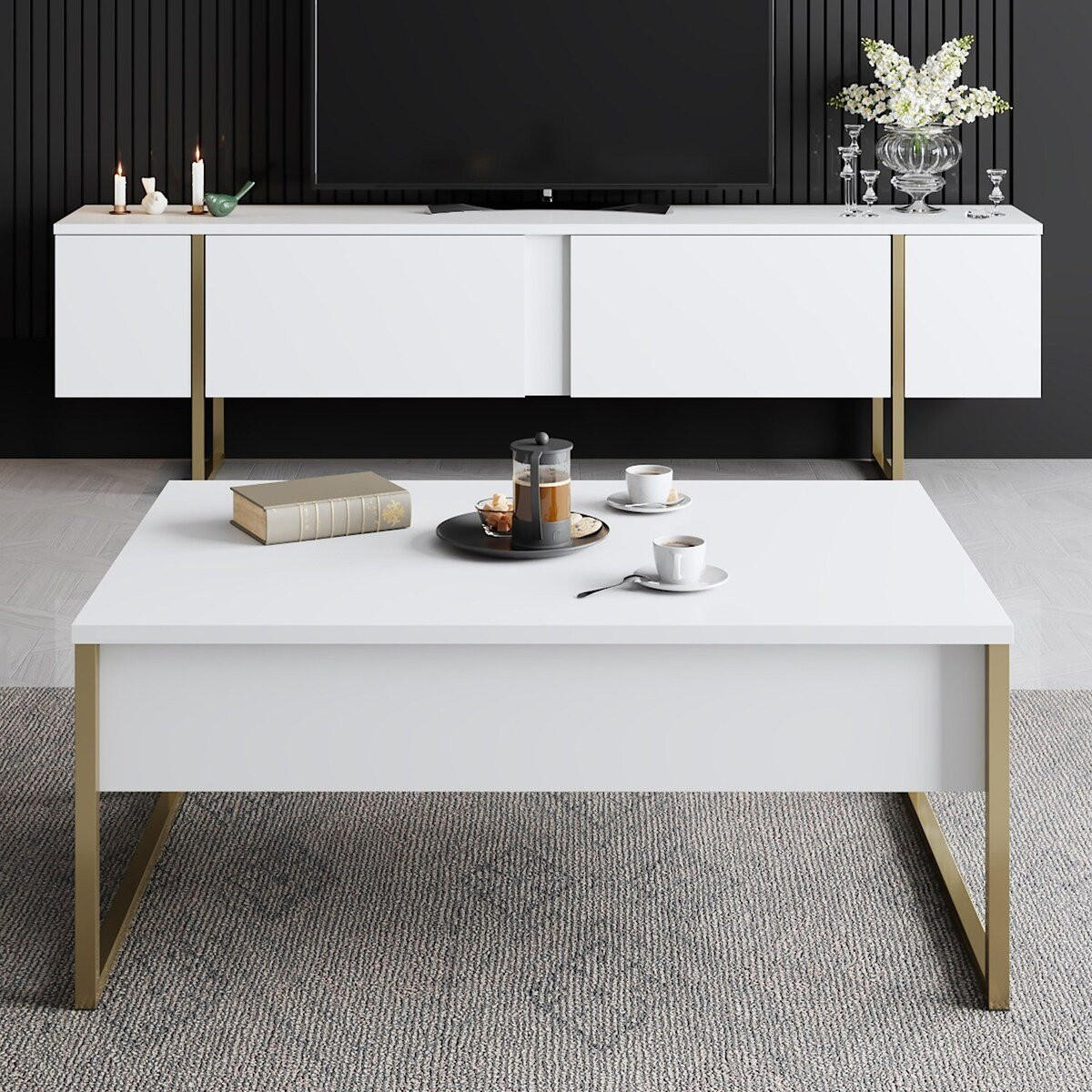 TV-MÖBEL mit 2 Klapptüren Luxe 180/30/50 cm - Weiß, Holzwerkstoff (180/50/30cm) - Calicosy