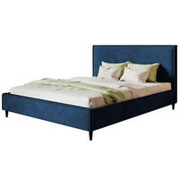 POLSTERBETT LUX RICO mit Kopfteil, 180 x 200 cm, Doppelbett mit Lattenrost aus Holz, Velourstoff Blau, Füße in Farbe: Schwarz - Blau, Holz/Textil (180/200cm) - Alpi-Möbel