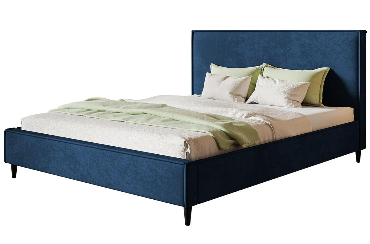 POLSTERBETT LUX RICO mit Kopfteil, 180 x 200 cm, Doppelbett mit Lattenrost aus Holz, Velourstoff Blau, Füße in Farbe: Schwarz - Blau, Holz/Textil (180/200cm) - Alpi-Möbel