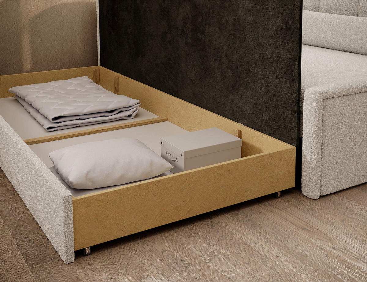 SCHLAFSOFA FULGEO mit Schlaffunktion & Bettkasten – Modernes 3-Sitzer Sofa, Liegefläche 200 x 150 cm - Weiß, Kunststoff (214/82/77cm) - Wohnideebilder