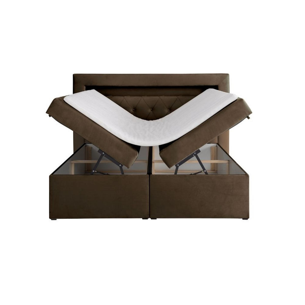 BOXBETT Lui Gold mit Bonnelmatratze, Topper, LED-Beleuchtung, 200x200, Braun - Braun, Holzwerkstoff/Kunststoff (200/200cm) - AN-Moebel 4u