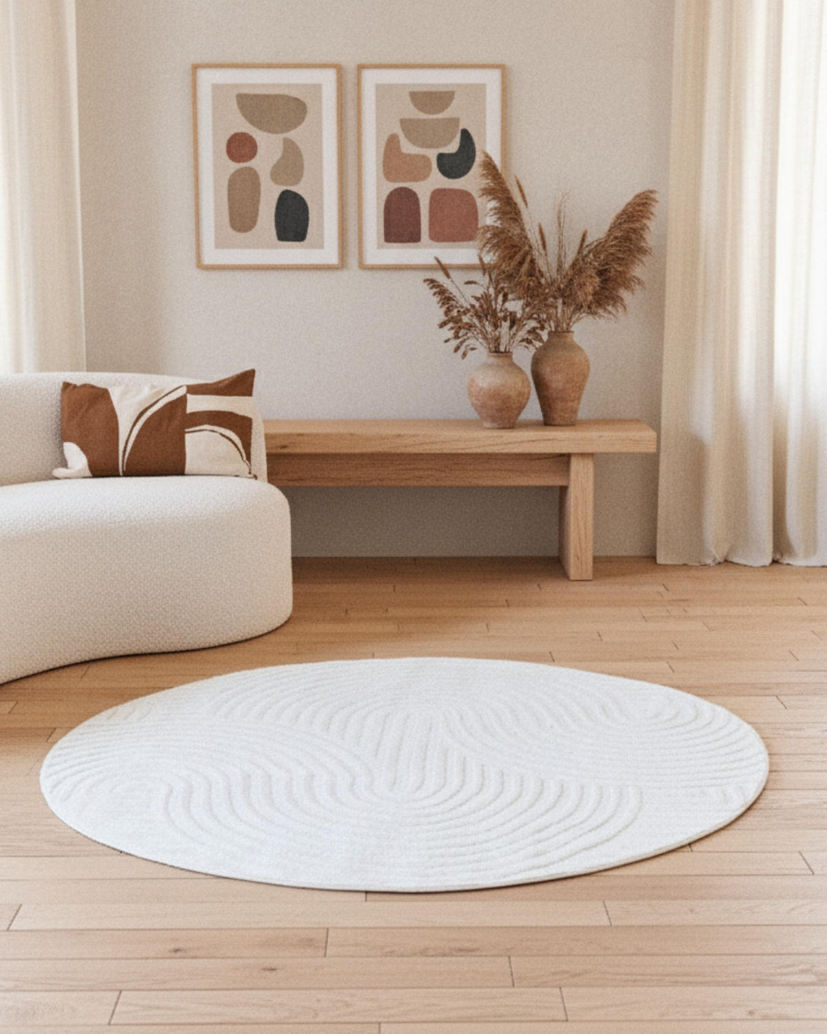 TEPPICH HYGGE Creme, rund 160/160 cm - Creme, Textil (160/160cm) - Tapiso