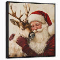 LEINWAND Bilder mit Rahmen - Weihnachtsmann - Rentier - Weihnachten - 50x50 - Rotbraun, Textil (50/50cm) - MuchoWow