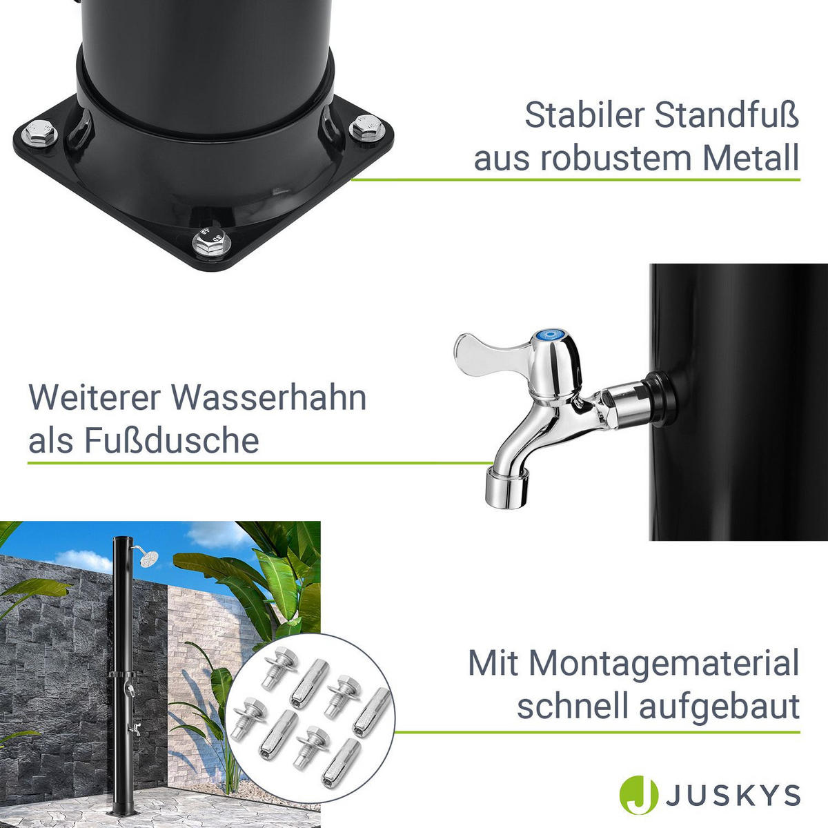 SOLARDUSCHE Victoria 35 Liter - Schwarz, Kunststoff (19.5/217/217cm) - Juskys