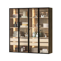 VITRINE in Naturfarbe mit Lichtleiste und Schubladen für Wohnzimmer und Badezimmer, B148/T36/H155 cm - Transparent/Naturfarben, Glas/Holzwerkstoff (74/155/36cm) - STILVORA