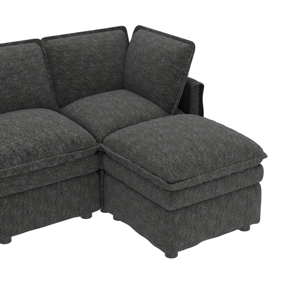 ECKSOFA mit Schlaffunktion und Chenille Bezug - Grau, Textil (344/127cm) - EVRYAE