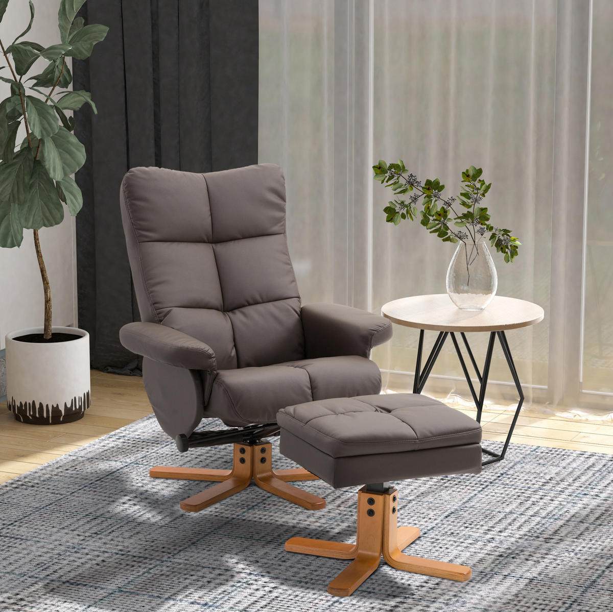 RELAXSESSEL 80/99/86 cm Braun aus Holz mit Hocker und Stauraum - Braun, Holz (86/99/80cm) - OKMYHOME