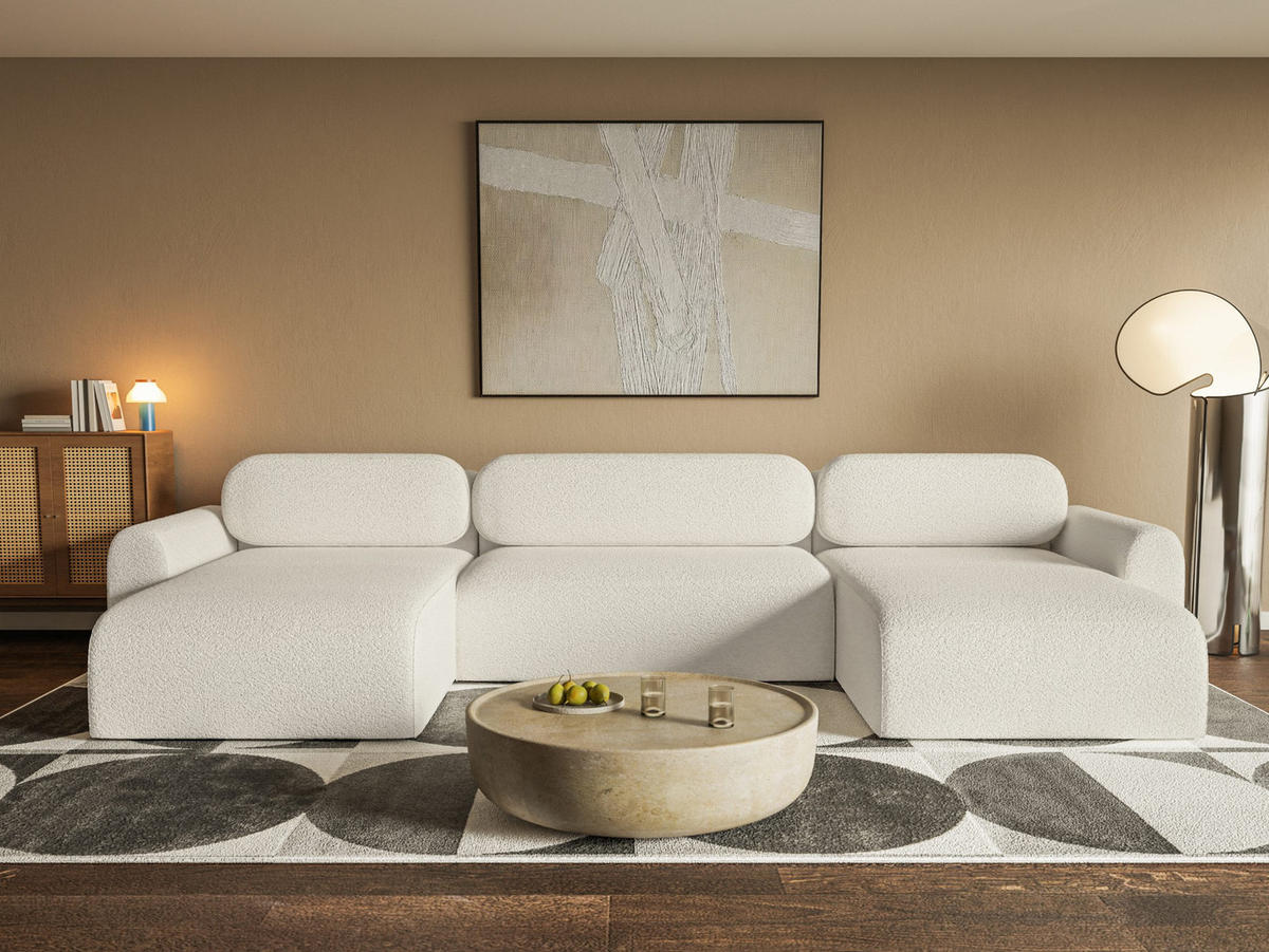 WOHNLANDSCHAFT Lome U mit Schlaffunktion, Weiß - Weiß, Textil (386/70/185cm) - Fedve