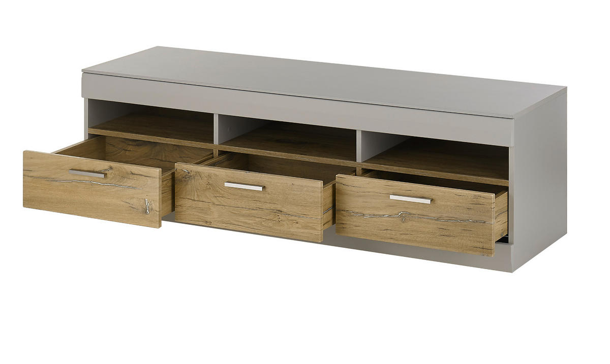 EX WOHNWAND grau matt, Zinneiche 3-teilig 250 cm, Komplettset mit Soft-Close - Eichefarben/Silberfarben, Glas/Holzwerkstoff (250/170/45cm) - Furn.Design