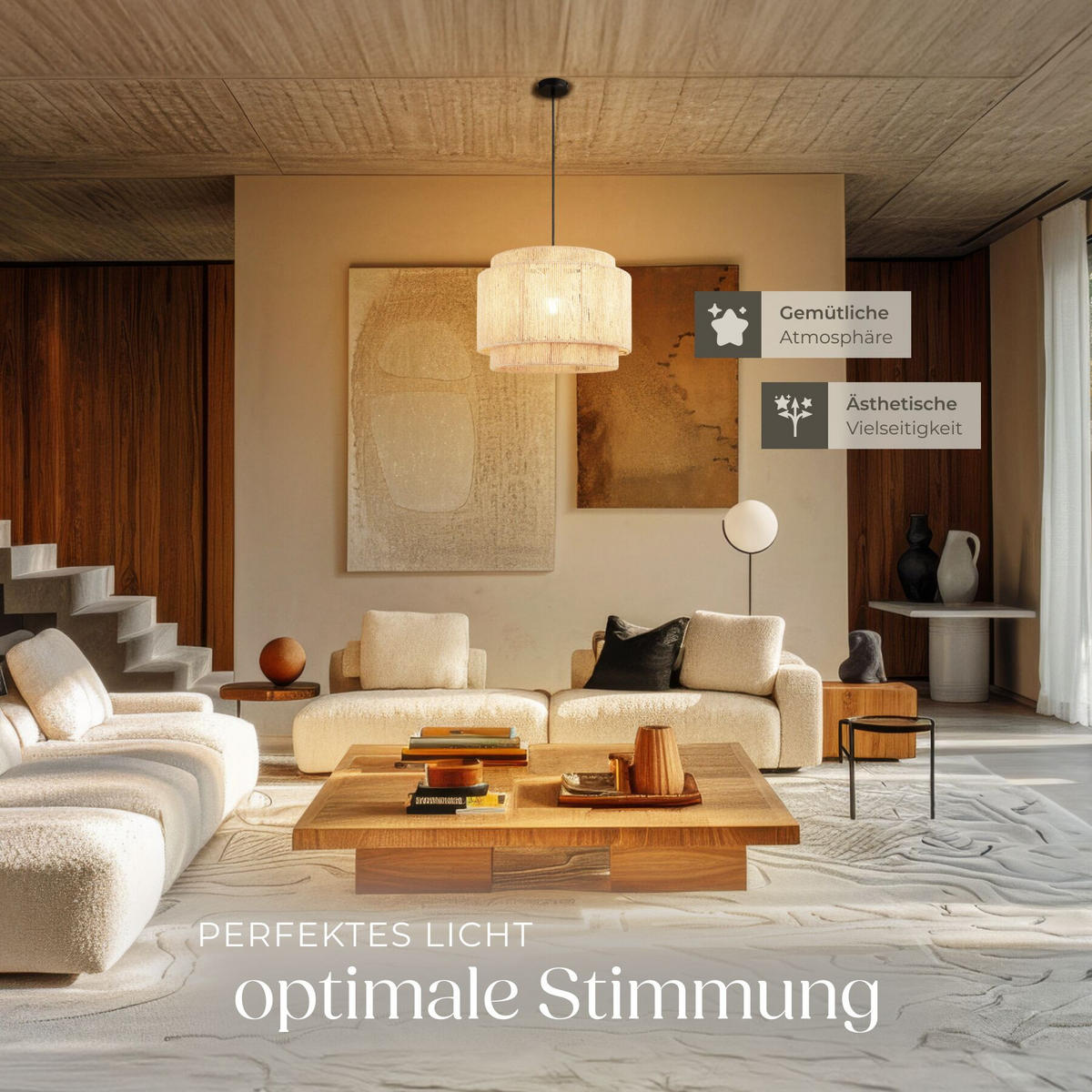 HÄNGELEUCHTE Lignea Lux aus Jute, 46 x 32 cm, natur - Naturfarben, Metall (46/46/32cm) - tectake