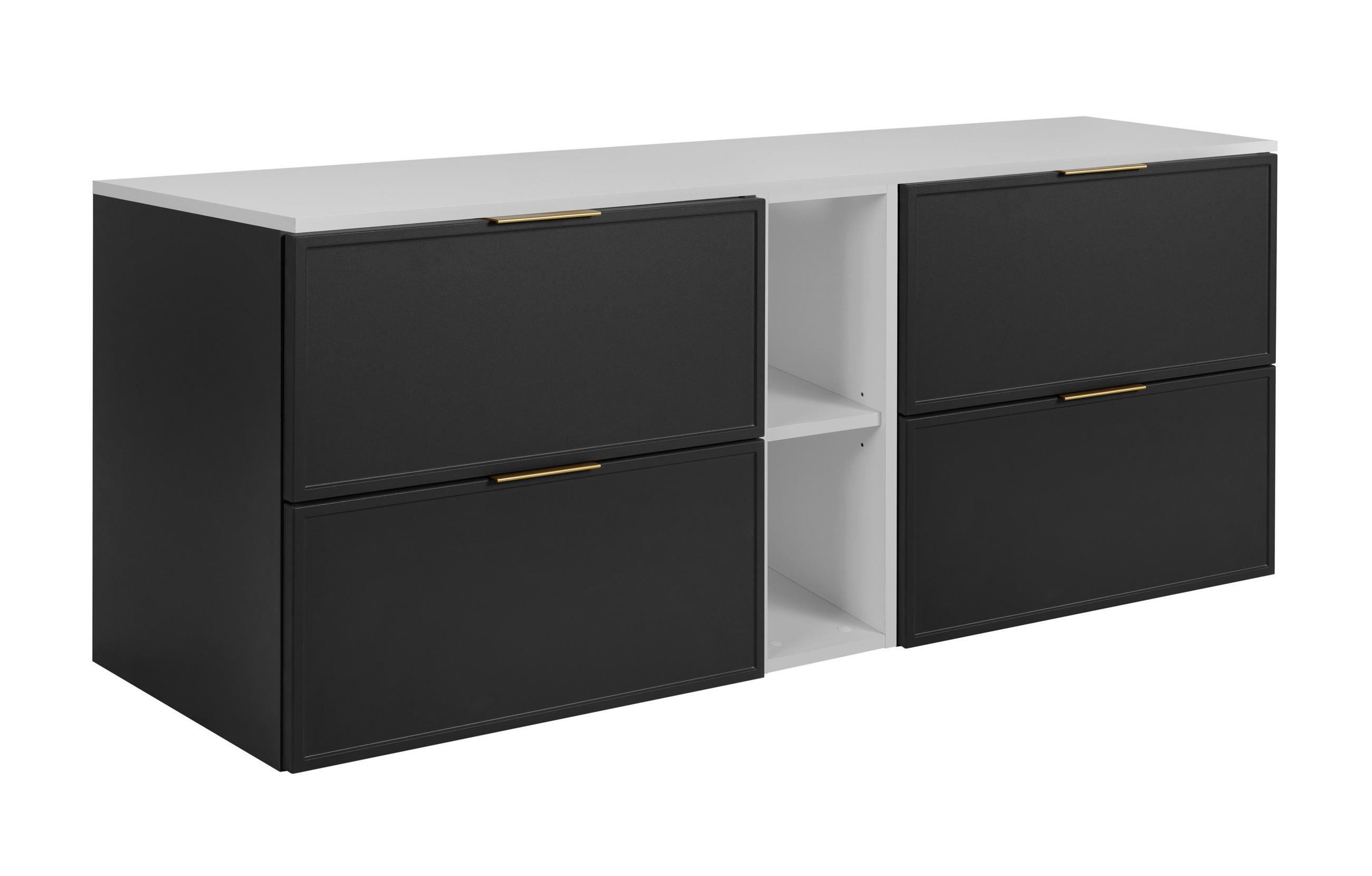 BADEZIMMERSCHRANK, Dunkelgrau / Weiß, Goldene Griffe, 140 ( 2 x 60 + 20) x 46 x 57 cm - Goldfarben/Weiß, Holzwerkstoff/Kunststoff (140/57/46cm) - 3XE LIVING
