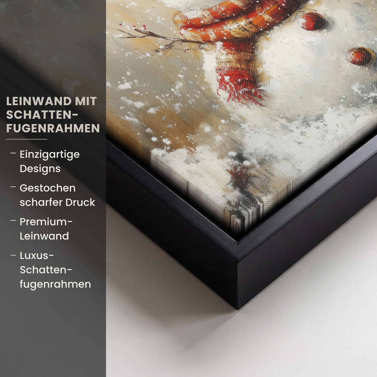 LEINWAND Bilder mit Rahmen - Schneemann - Winter - Schnee - Beige - 20x20 - Weiß, Textil (20/20cm) - MuchoWow