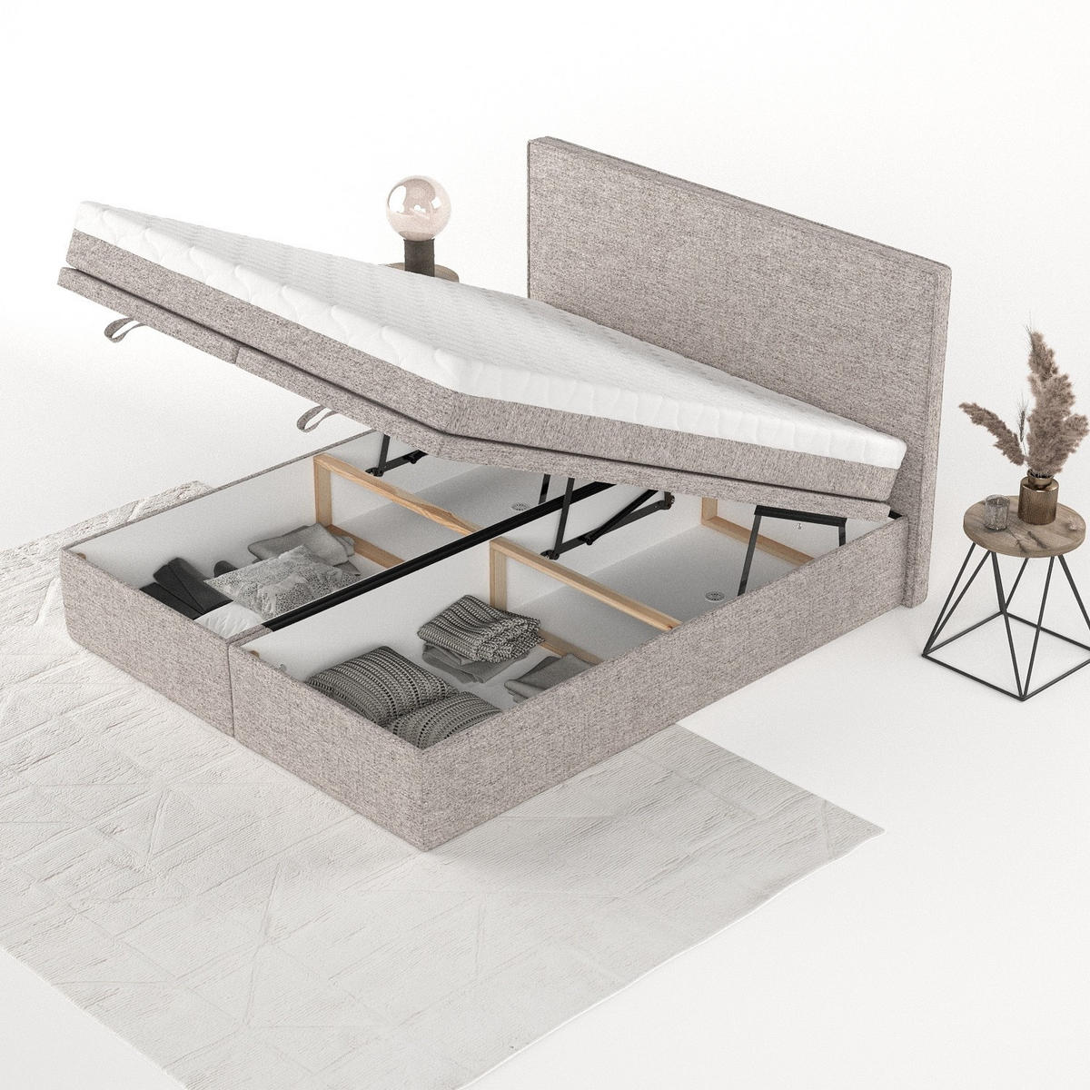 BOXBETT Zalla 180/200 cm Beige im Neve Stoff - Beige/Schwarz, Holz/Holzwerkstoff (180/200cm) - AltaBeds