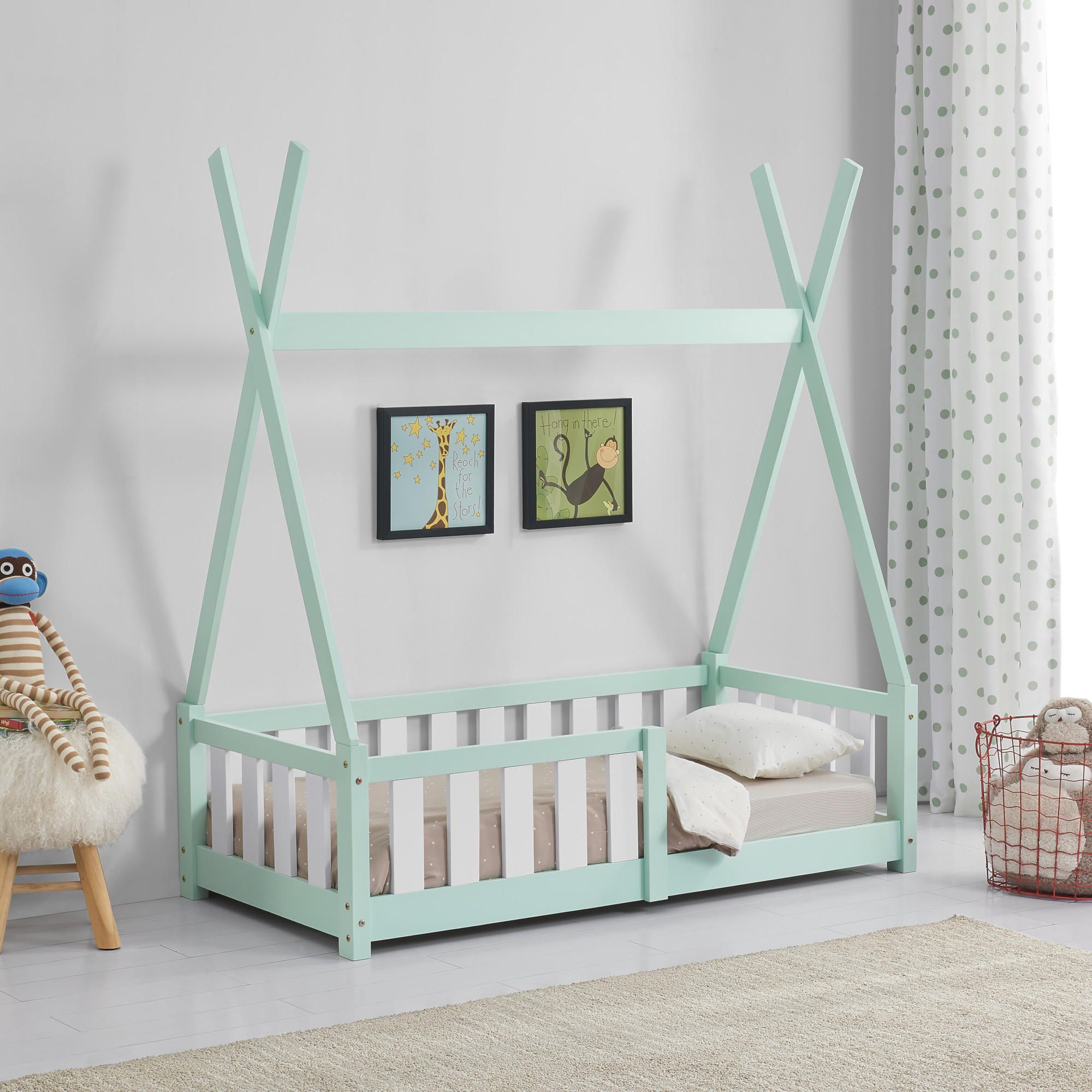 KINDERBETT Helsingborg - Mintgrün, Holz (70/140cm) - [en.casa]