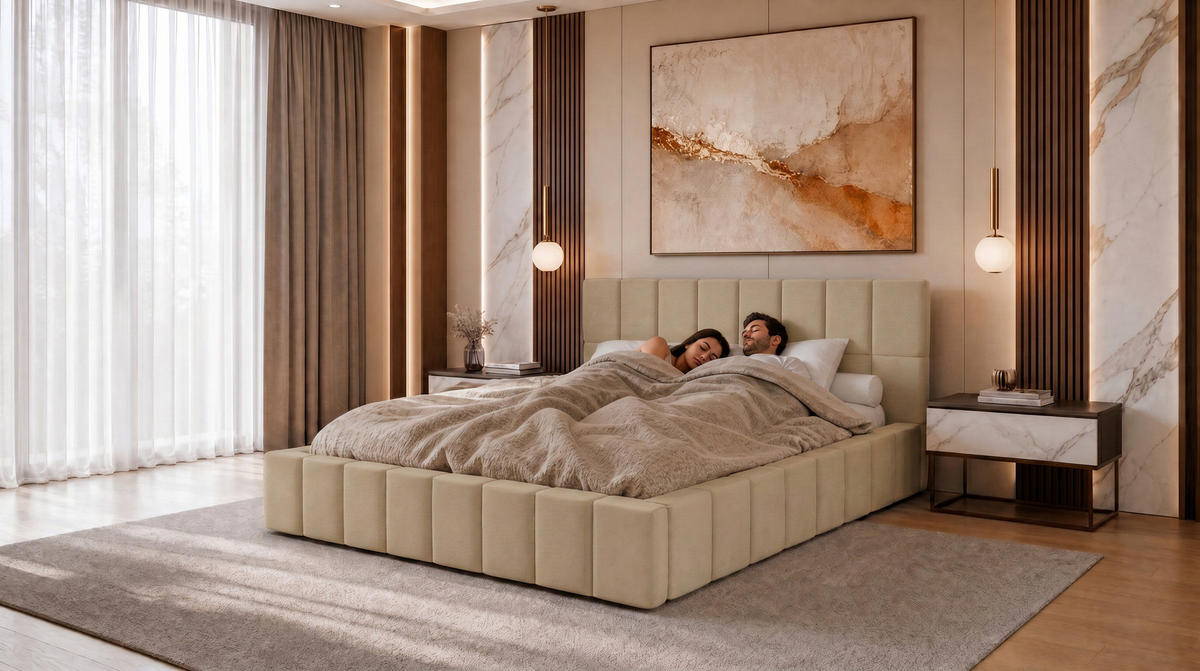POLSTERBETT 180x200 cm, Alma, Doppelbett mit Bettkasten, Lattenrost aus Holz, Velourstoff, Creme - Creme, Holz/Kunststoff (180/200cm) - Marpur
