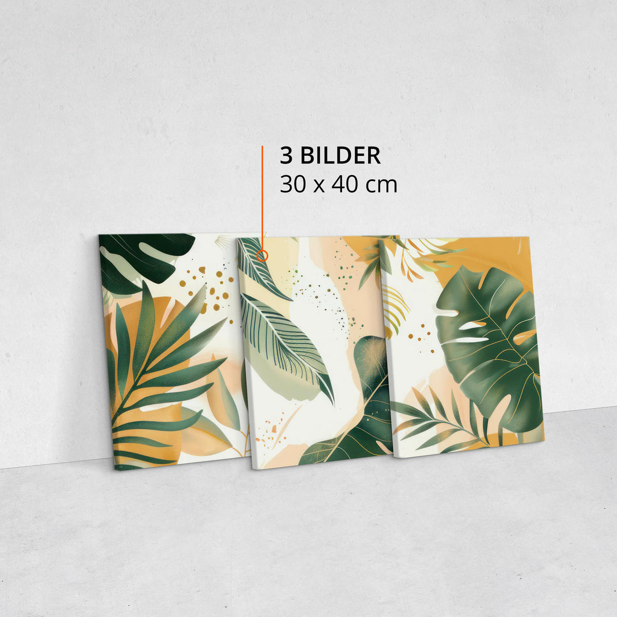 LEINWANDBILDER 3-es Set Blätter Boho - Beige/Weiß, Textil (90/40cm) - Muralo