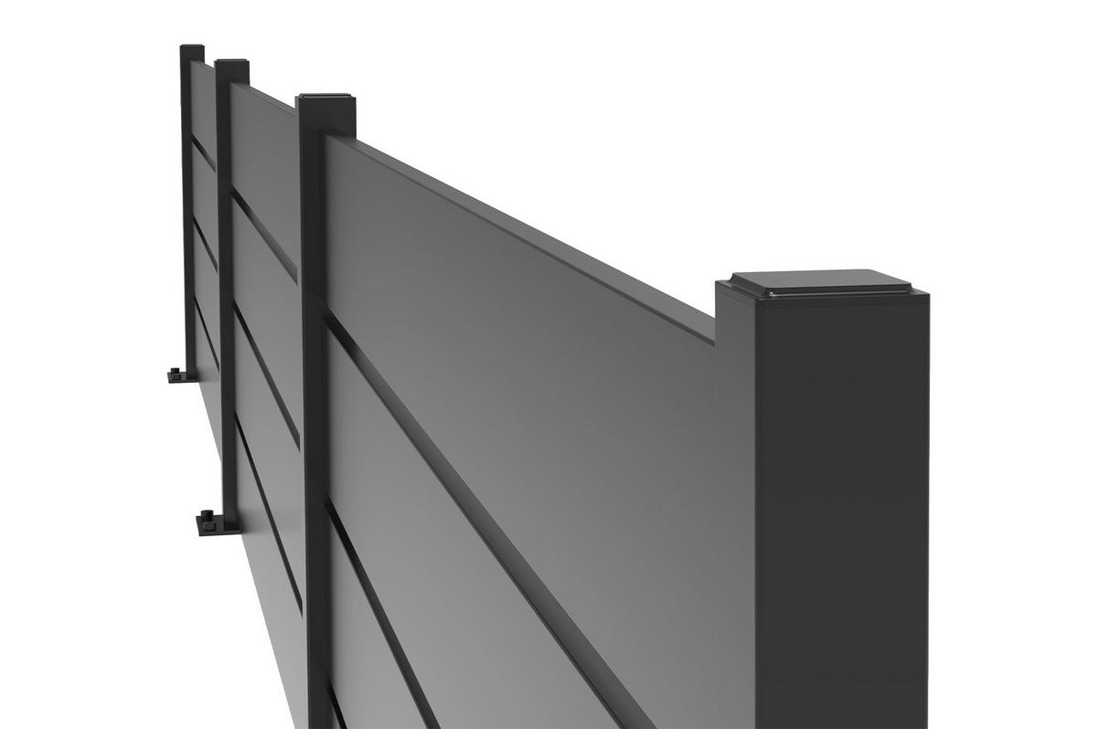 HALBOFFENER Zaun Velino 6m x H.80cm schwarzer Stahl - Schwarz, Metall (600/84cm) - Casanoov