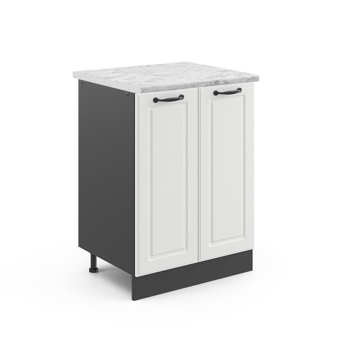KÜCHENUNTERSCHRANK R-Line Weiß Landhaus 60 cm, AP Marmor - Anthrazit/Weiß, Holzwerkstoff (60/81.6/46cm) - Vicco