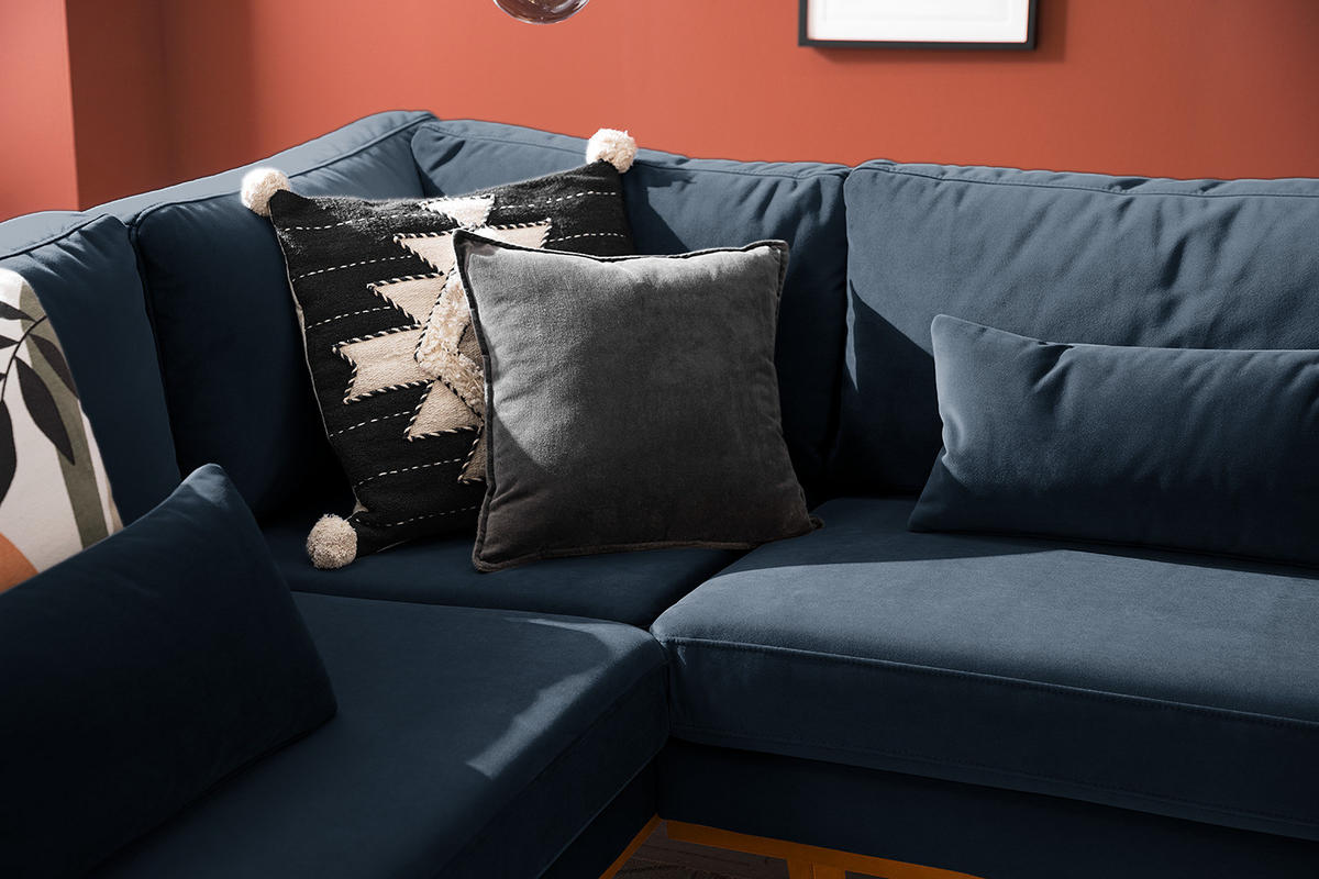 ECKSOFA mit Ottomane - Dunkelgrau/Buchefarben, Buchenholz/Textil (287/219cm) - home24