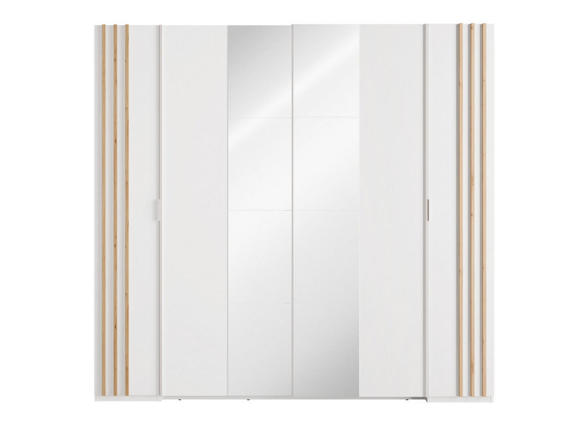 DREHTÜRENSCHRANK TOREN 218/207,5/62cm 4-türig mit Spiegel Weiß - Weiß, Holzwerkstoff (218/207.5/62cm) - MASSENO