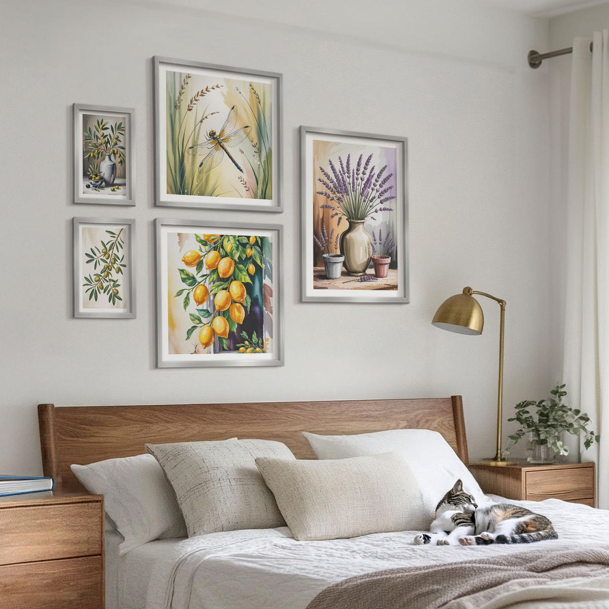 WANDBILDER 5er Set - 50x50 cm & 20x30 cm & 40x60 cm Silberner Rahmen - Lavendelblüten und Architektur - Silberfarben, Kunststoff (40/60cm) - ArtPrintCave