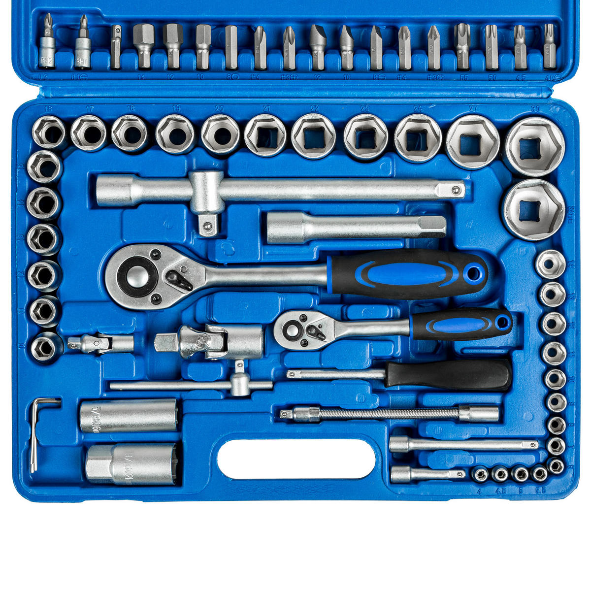 STECKSCHLÜSSELSATZ, übersichtliche Anordnung im Kunststoffkoffer,schwarz - Schwarz, Metall (38/28/8cm) - tectake