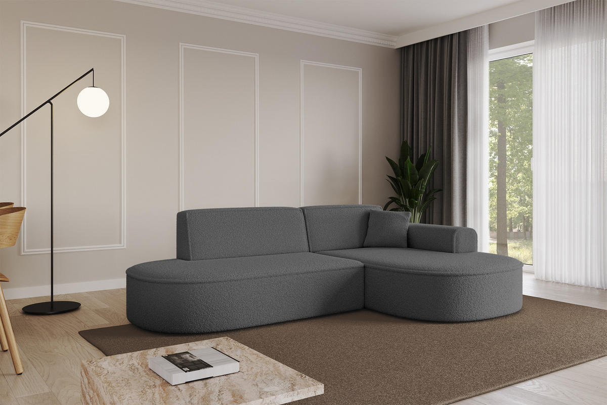 ECKSOFA Ottomane Rechts MARI-L1 - 243x171x79 cm Grau Bouclé - Schwarz/Grau, Holzwerkstoff/Kunststoff (234/163cm) - ALTDECOR