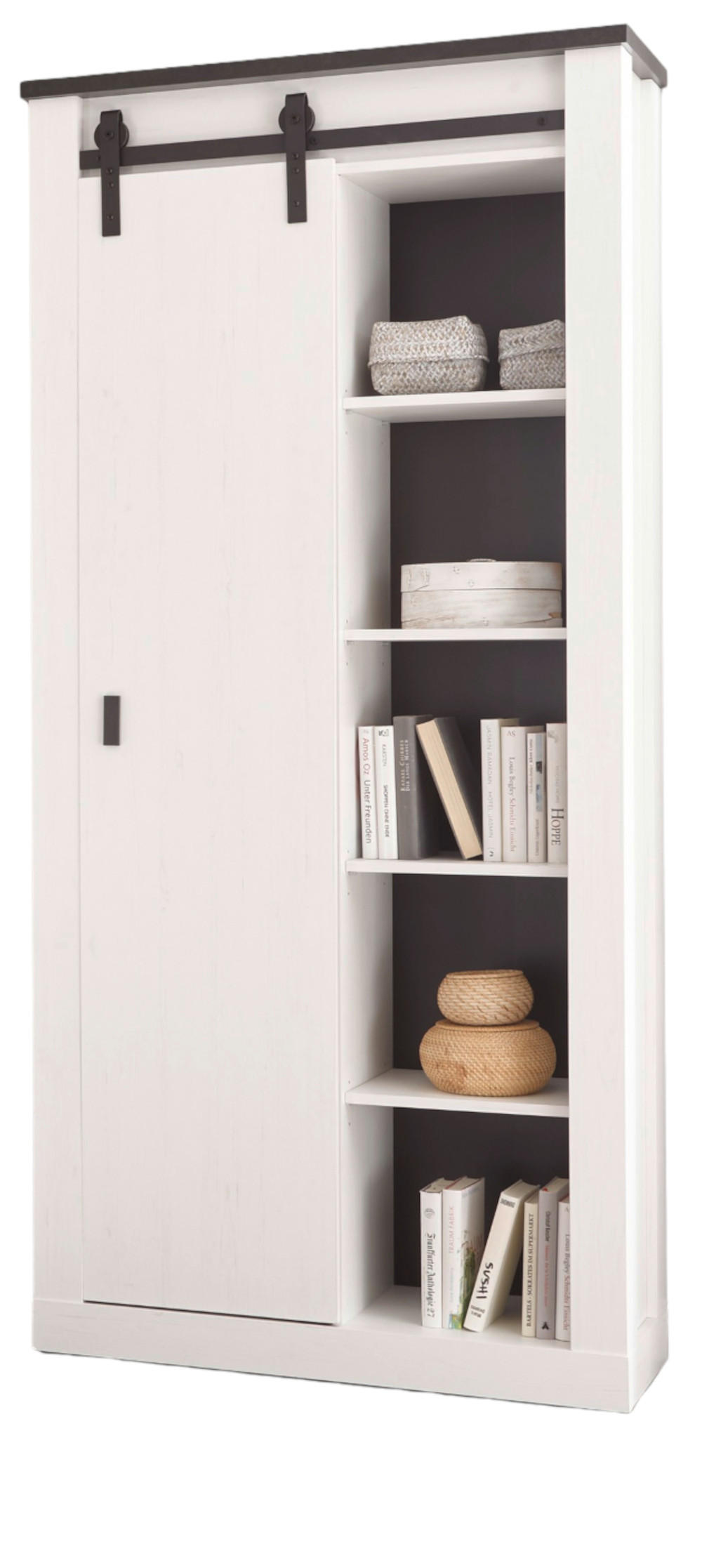 AKTENSCHRANK weiß Pinie, anthrazit Landhaus, Regalschrank mit viel Stauraum - Anthrazit/Weiß, Holzwerkstoff/Metall (93/201/38cm) - Furn.Design