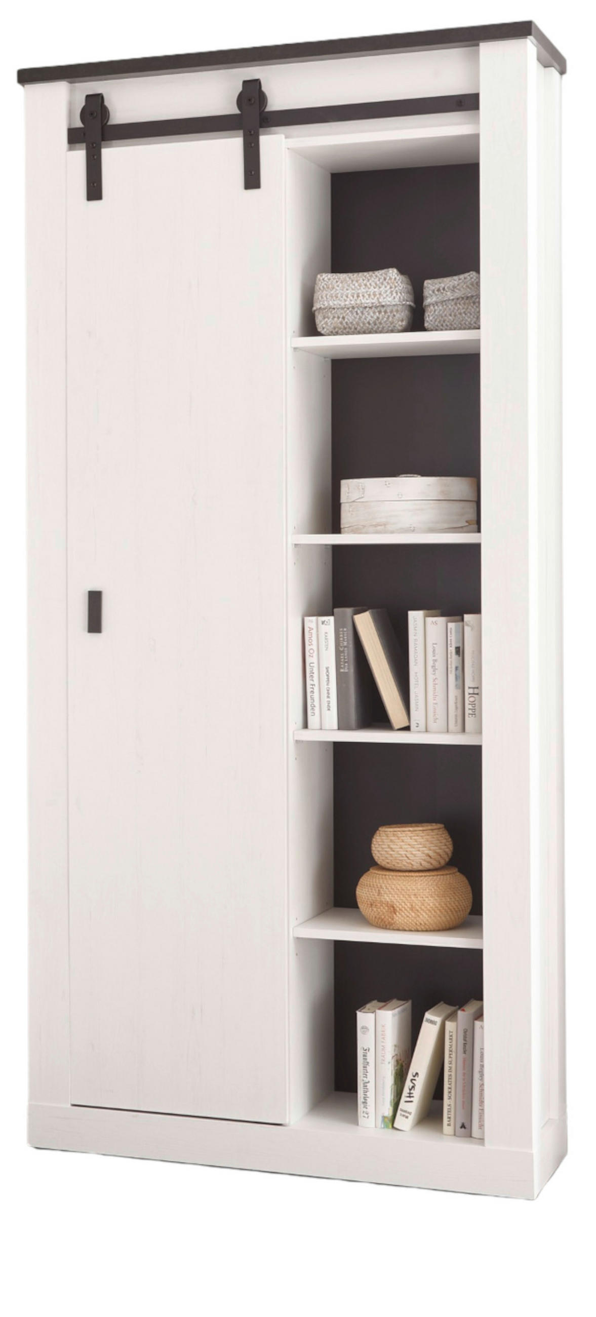 AKTENSCHRANK weiß Pinie, anthrazit Landhaus, Regalschrank mit viel Stauraum - Anthrazit/Weiß, Holzwerkstoff/Metall (93/201/38cm) - Furn.Design
