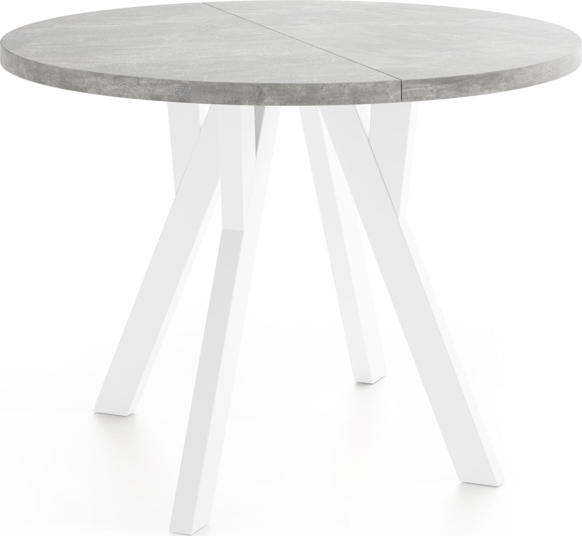 ESSTISCH Avero White runder ausziehbarer, Beton grau 80-160/80/77 cm - Hellgrau/Weiß, Holz/Holzwerkstoff (80/80/77cm) - WFL GROUP