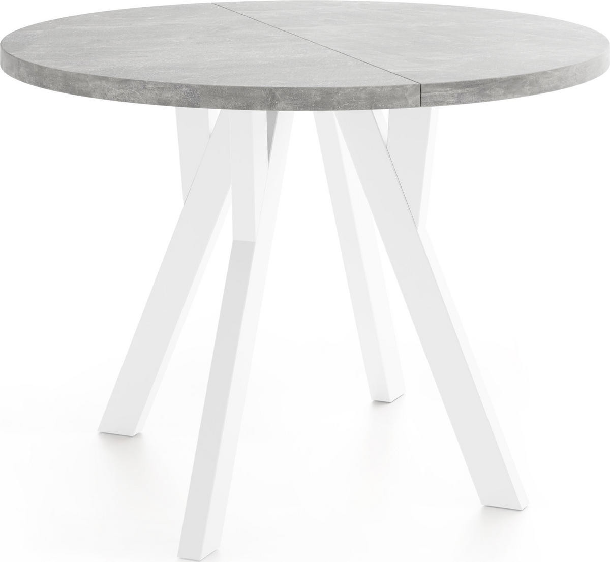 ESSTISCH Avero White runder ausziehbarer, Beton grau 90-190/90/77 cm - Hellgrau/Weiß, Holz/Holzwerkstoff (90/90/77cm) - WFL GROUP