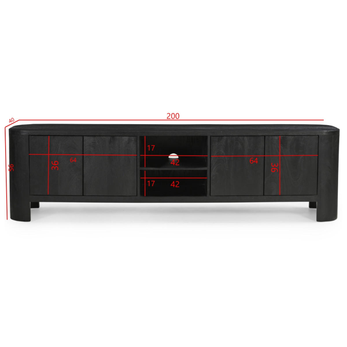 TV-MÖBEL aus Mangoholz 200cm, schwarz - Schwarz, Holz (200/55/40cm) - Giga Meubel