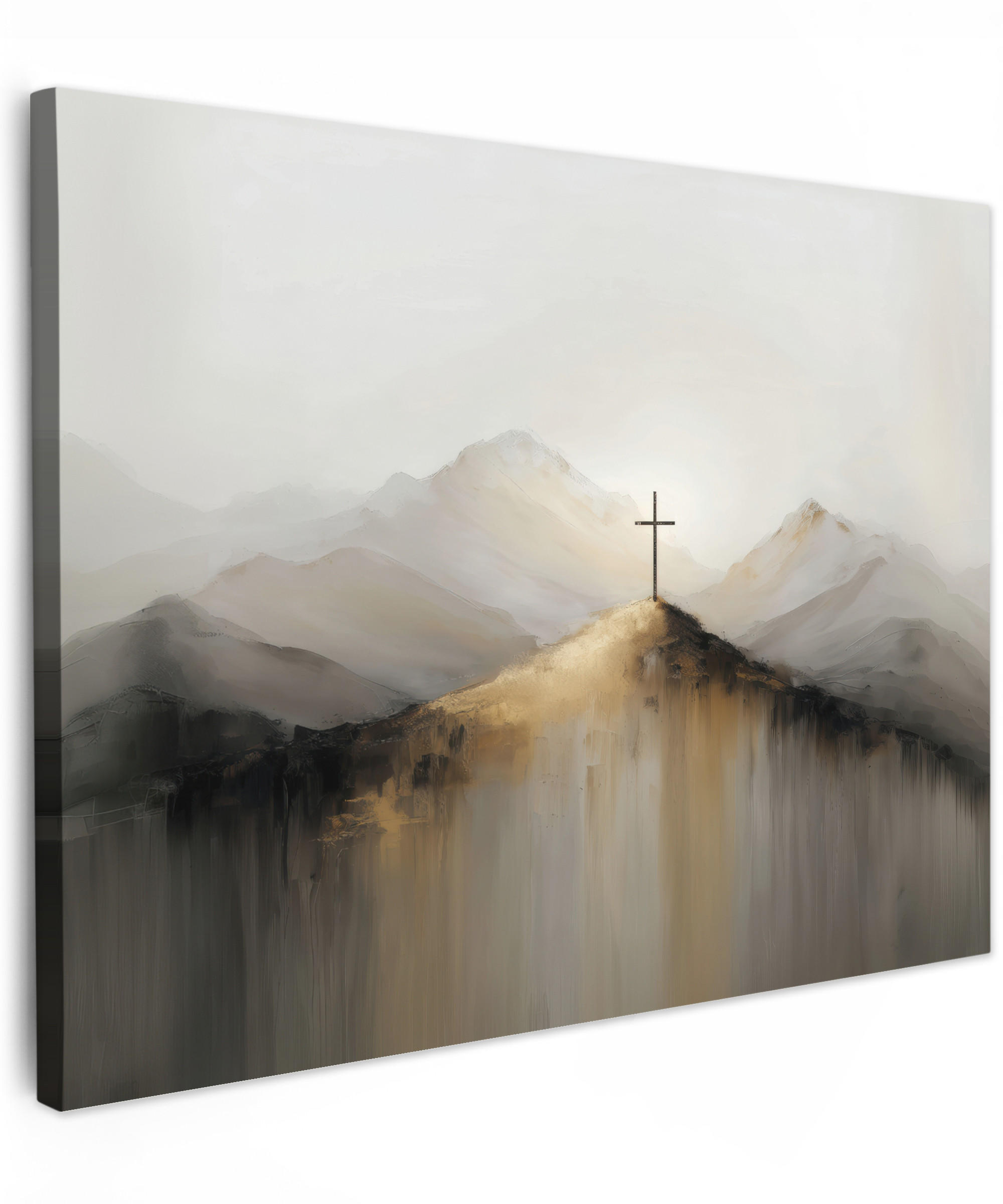 LEINWANDBILD Hügel - Abstrakt - Kreuz - Christentum Wandbild 40x30 cm - Beige, Textil (40/30cm) - MuchoWow