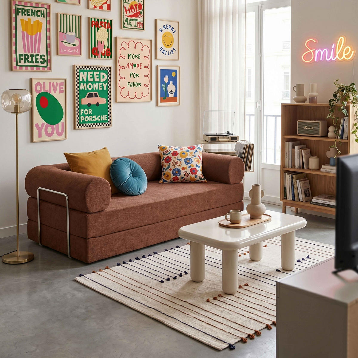SCHLAFSOFA mit 2 Sitzplätzen, Braun - Rot, Textil (204/67/102cm) - Oviala