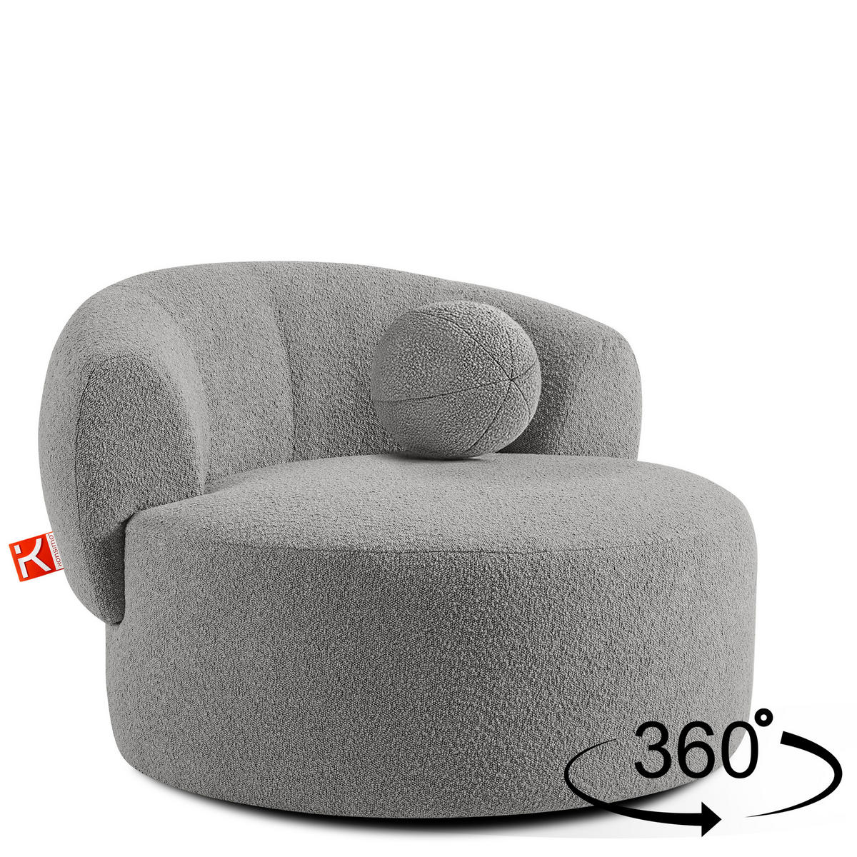 DREHSESSEL VIRA, Grau, Bouclé - Schwarz/Grau, Holz/Holzwerkstoff (105/76/100cm) - KONSIMO®