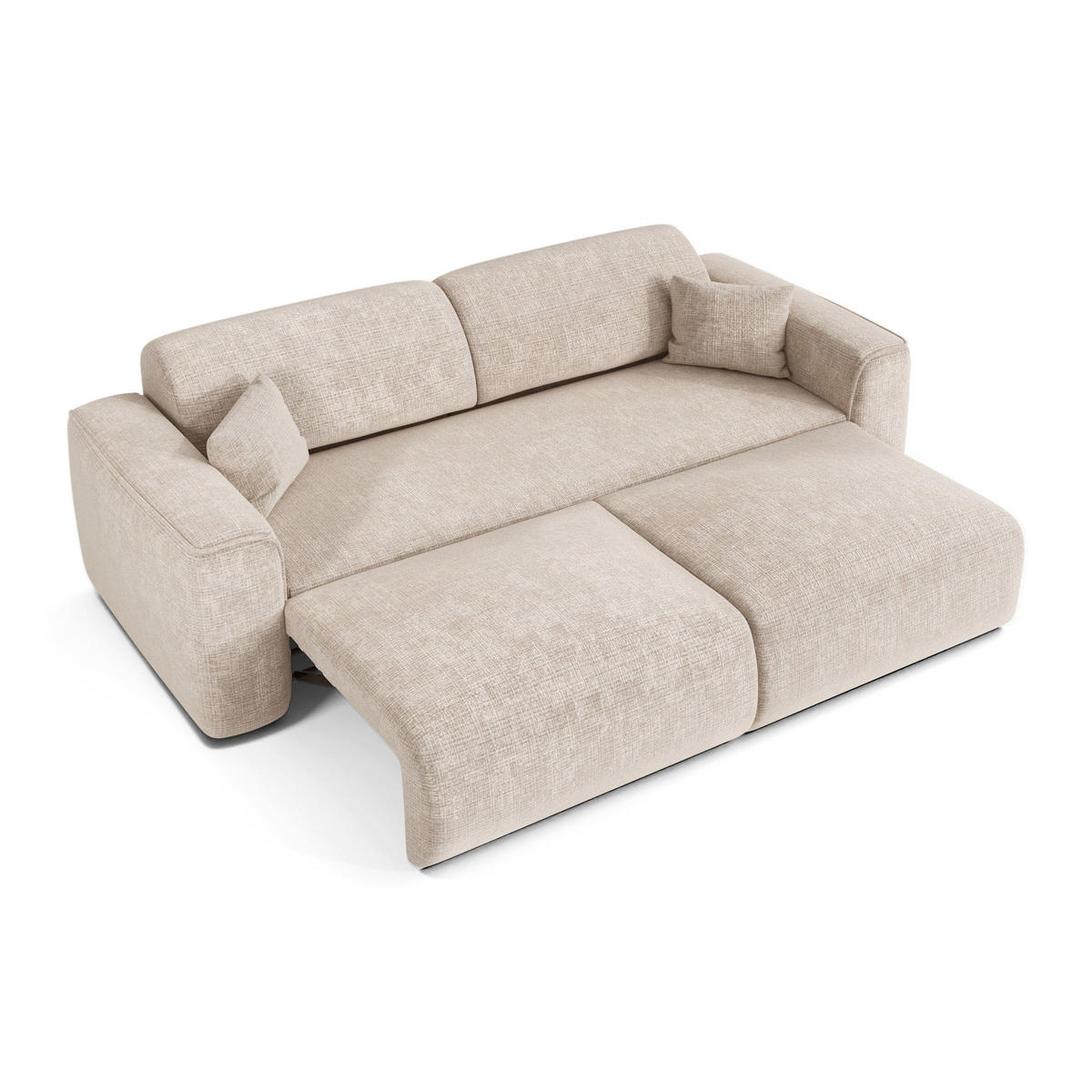 SCHLAFSOFA GERADE Geprägter Samt Creme 240cm - Creme, Textil (240/73/97cm) - Sia Home
