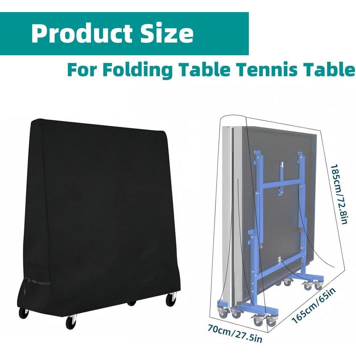 TISCHTENNIS Schutzhülle 165 x 70 x 185 cm Wasserdicht Oxford Polyester - Schwarz, Textil (165/70/185cm)