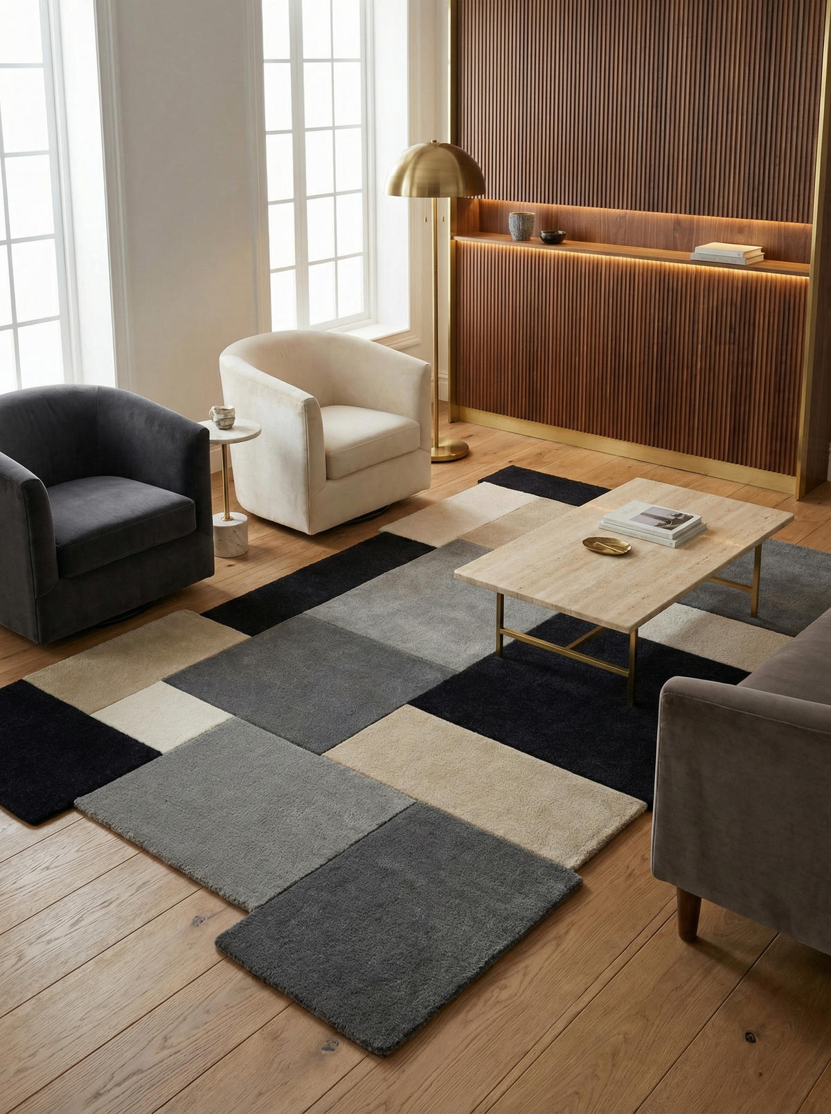 WOLLTEPPICH Geometrisch-Design, handgetuftet THAMES EVA - Grau, Textil (200/290cm) - KADIMA DESIGN