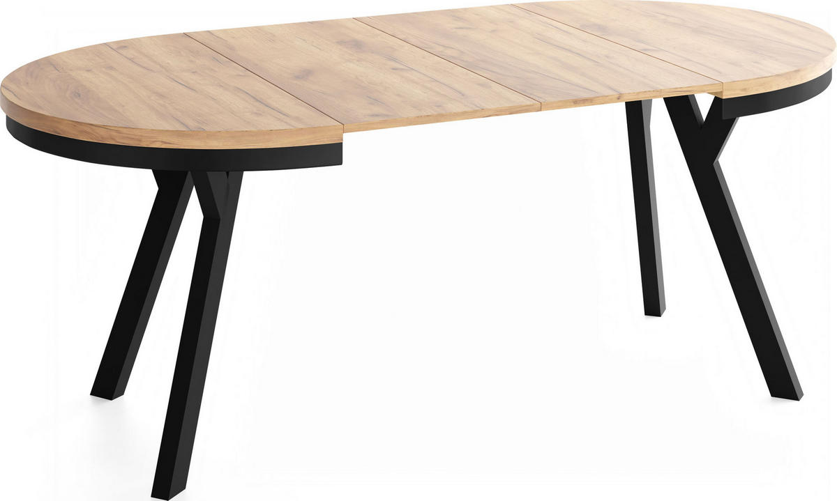 ESSTISCH Vero Neo rund ausziehbar verlängerbar, Eiche Braun 90-190/90/77 cm - Eiche Wotan/Schwarz, Holz/Holzwerkstoff (90/90/77cm) - WFL GROUP