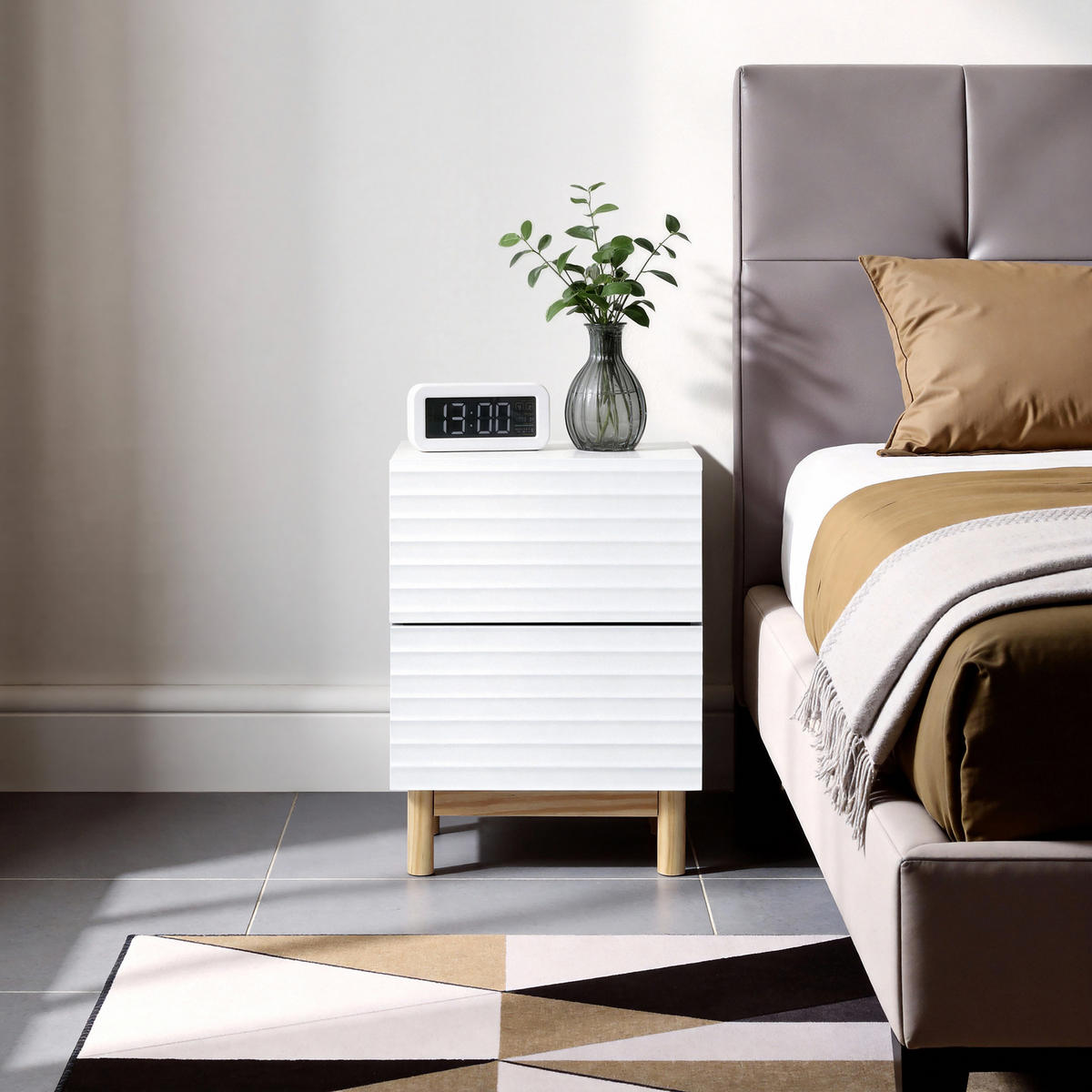 NACHTTISCH Weiß mit 2 Schubladen | B40 x T30 x H55 cm - Weiß, Holz/Holzwerkstoff (40/50/30cm) - Hometopia