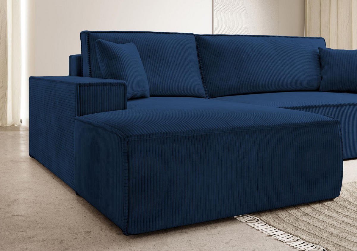 ECKSOFA Farese New Dunkelblau mit Cordbezug, links - Schwarz/Dunkelblau, Kunststoff/Textil (267/167cm) - Selsey