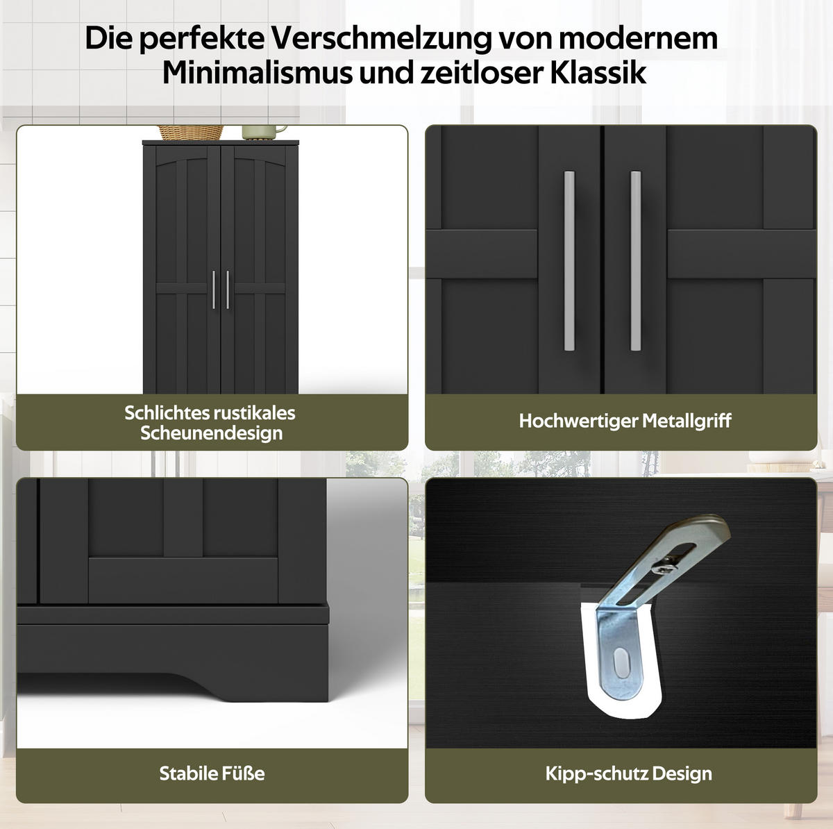 ANRICHTE Hochschrank 120/60/40 cm aus MDF mit LED-Sensorlicht und verstellbarem Regalboden Schwarz - Schwarz, Holzwerkstoff (60/120/40cm) - Modenvie