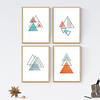 POSTER Set mit 4 Geometrische Nordischer Dreiecken im Orange und Blautönen A4 Rahmenlos - Klar, Papier (29.7/3cm) - Nacnic